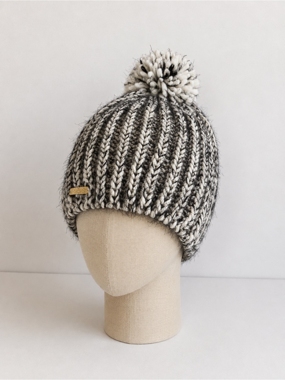 bebe Black & White Marled Pom Beanie